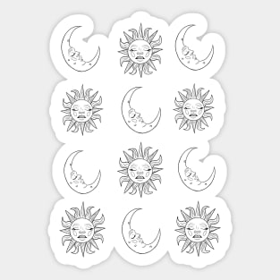 Black and white sun and moon print Sticker